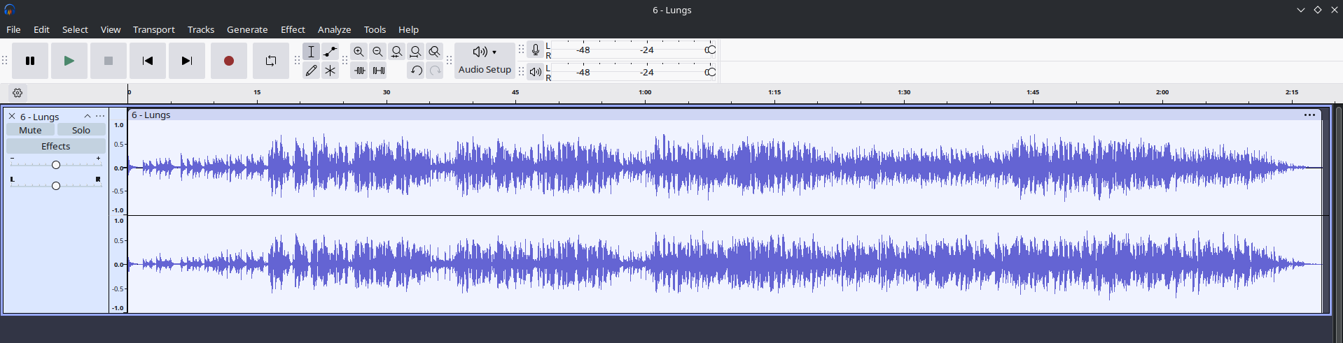 waveform of Lung-Townes Van Zandt in Audacity
