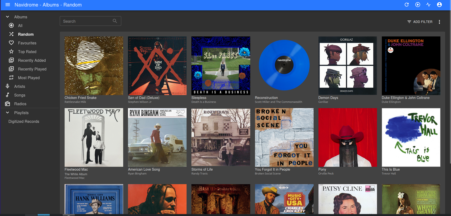 homepage of my navidrome library